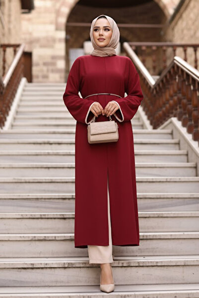 N.S NEVA STYLE Διπλό Σετ Τζιλάτι Βουργουνδίας με λεπτομέρεια σχισμής 76112BR