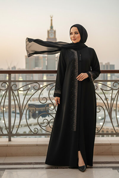 Neva Style Μαύρο Hijab Abaya - Λεπτομέρεια με χάντρες, Μοντέλο 26331S