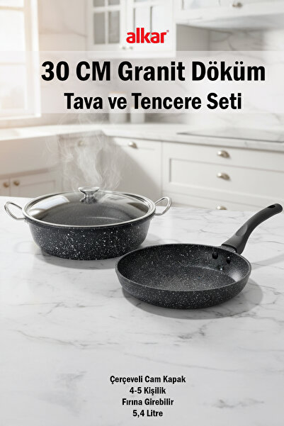 FİTHOME Pot and Pan Set Granite Cast Rice Pot and Cast Pan Set