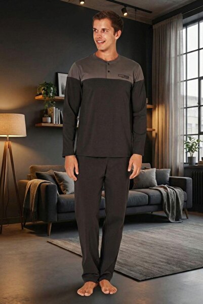 PİJAPİA Muški antracit 100% pamučni komplet pidžama dugih rukava, udoban kroj