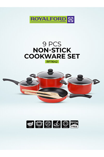 ROYALFORD مجموعة أواني طهي غير لاصقة من 9 قطع Rf11642 متنوعة