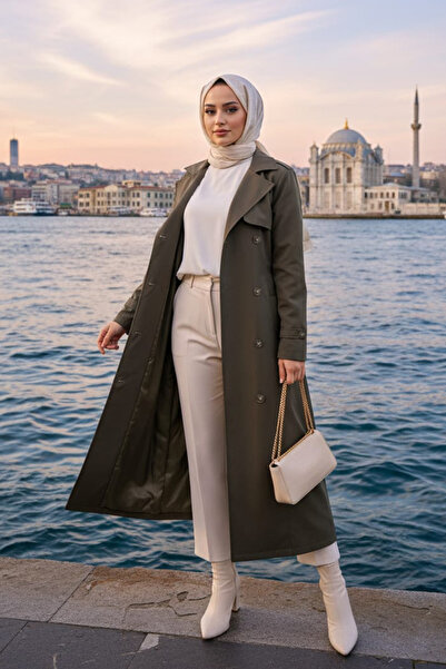 Neva Style Khaki Belted Hijab Trench Coat - 61500hk