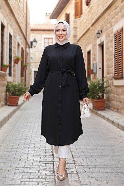 N.S NEVA STYLE Buttoned Black Hijab Tunic 32172S