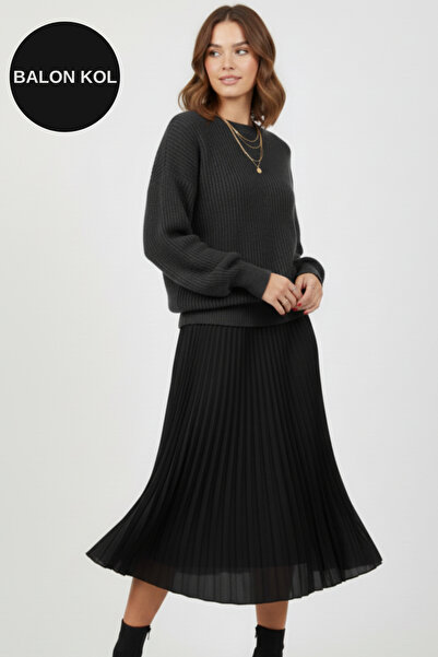 KOZİA OUTDOORS Oversize Rahat Kalıp Bisiklet Yaka Yumuşak Dokulu Balon Kol Tr...