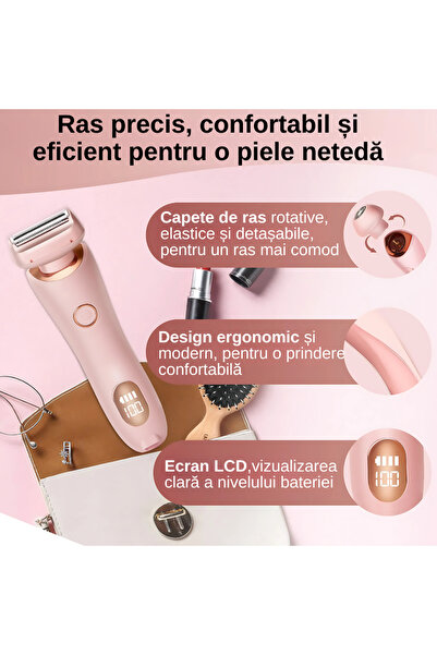 A ATAB Ηλεκτρική ξυριστική μηχανή 2 σε 1 για γυναίκες, για υγρή και στεγνή χρήση, IPX7, LCD, USB-C, 800mAh, ροζ
