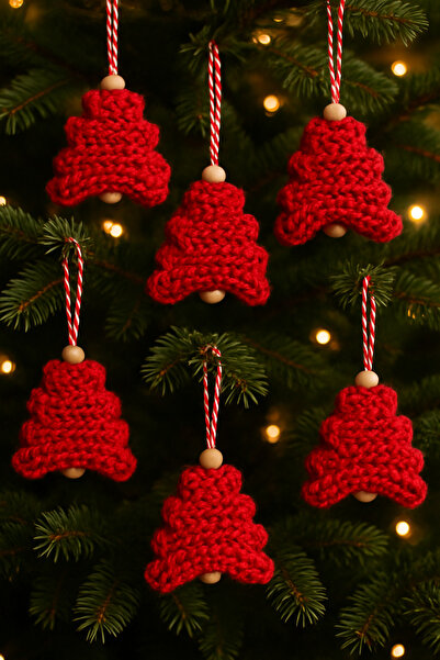 Emsay Store Mini ornament pentru brad de Crăciun tricotat manual – set de 6