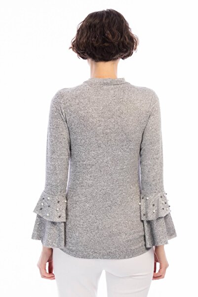 Cotton Mood 8490960 Yumoş Collar Sleeve Pearl Volant Blouse Gray