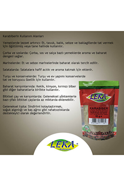 leka baharat Karabiber 60 g – Doğal, Katkısız, Yüksek Aromalı Öğütülmüş Karabiber – Taze Baharat