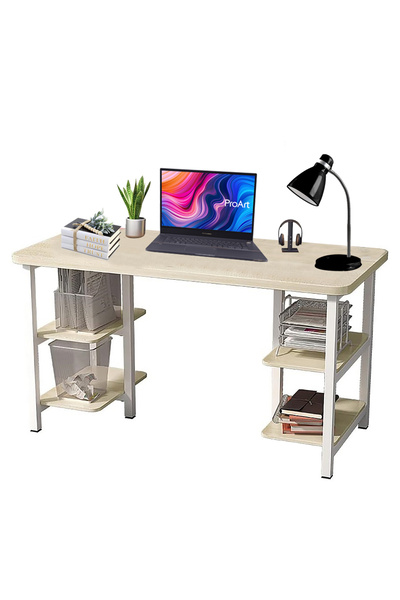 AGD طاولة دراسة متعددة الأغراض مع مساحة عريضة 120سم ورفوف تخزين على الجانبين