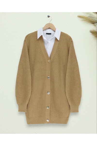 Modamorfo Buttoned Medium Length Knit Cardigan - Mink