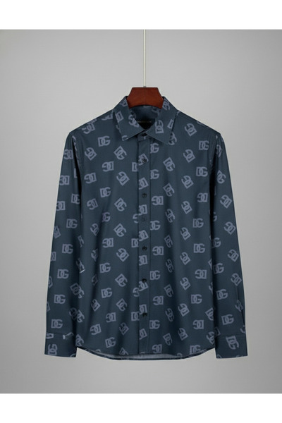 YusGos Long Sleeve Cotton Easy Iron Self Letter Pattern Regular Fit Premium Men's Shirt Black 3XL