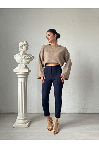 Bade Butik Pantaloni Arvin cu nervuri bleumarin