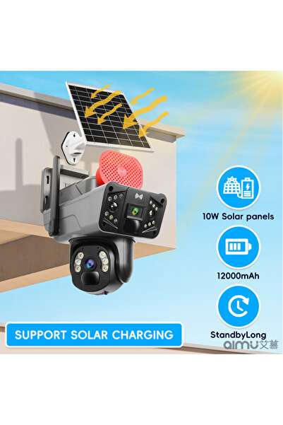TRCharger Av-s830 Güneş Enerjili Sim Kartlı 4g 6mp Solar Güvenlik Kamerası,10x Zoom,360 Güçlü Batarya