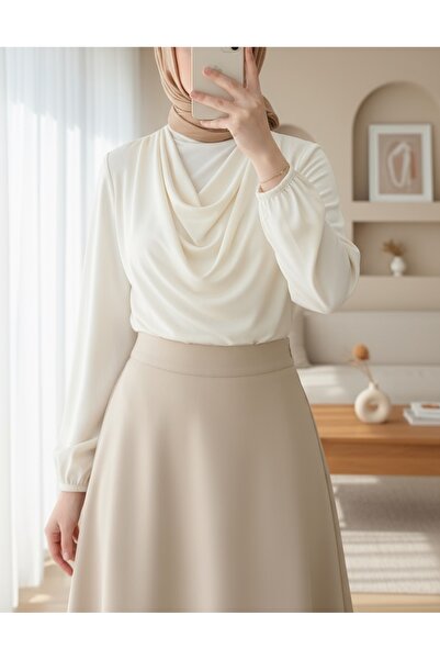 miss ledonna Women's Puff Scuba Beige Hijab Flared Skirt