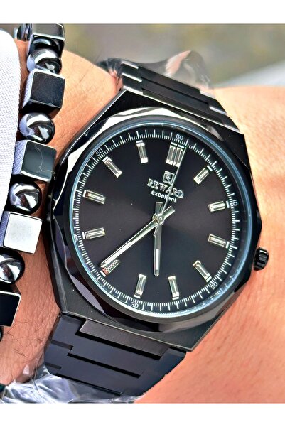 Reward ساعة يد رجالية كلاسيكية بسوار فولاذي أسود اللون + هدية سوار