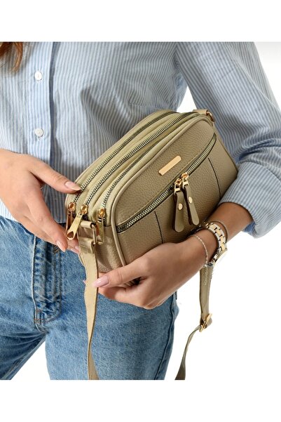 selma demir Γυναικεία τσάντα ώμου τριών χωρισμάτων Δερμάτινη μπεζ Lacost