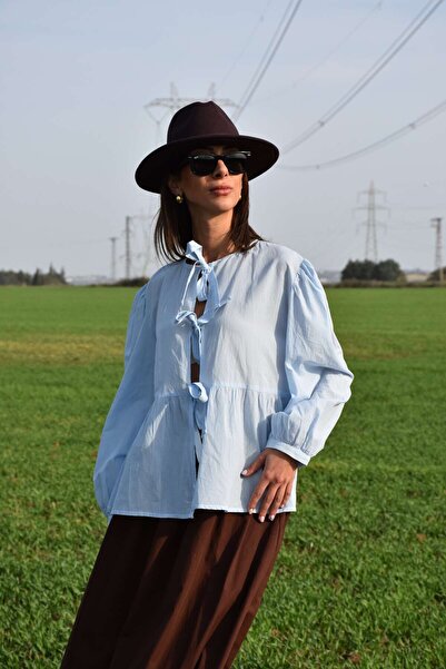 NK Voile Tie-Up Blouse Shirt Blue