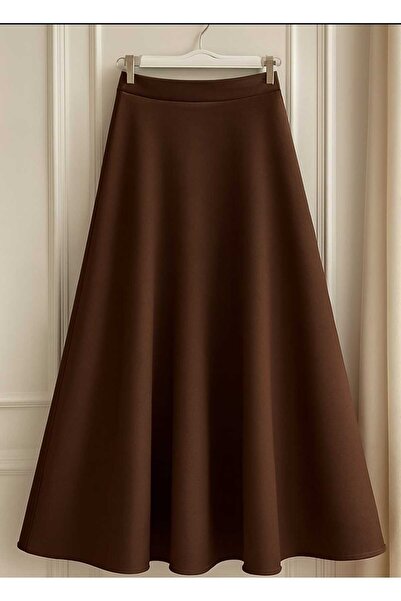 miss ledonna Women's Puff Scuba Bitter Brown Hijab Flared Skirt