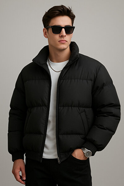 FASHION Ανδρικό μαύρο παλτό με λεπτή εφαρμογή