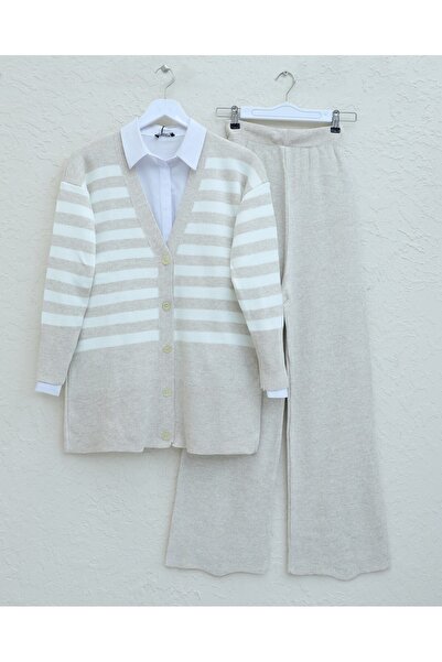 Modamorfo Striped Buttoned Knitwear Set