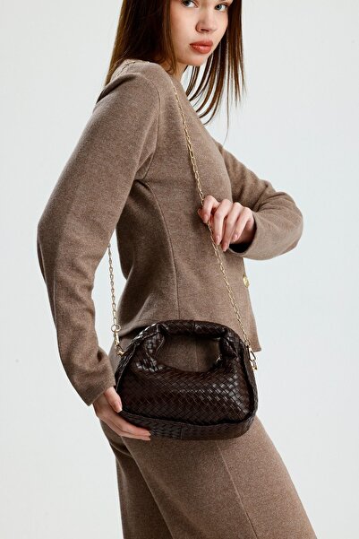 Çantacımstore Women's Mini Clutch Braided Handbag Brown 911