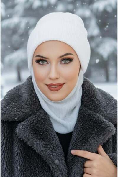 Aişe tesettür Off-White Ribbed Masked Beret