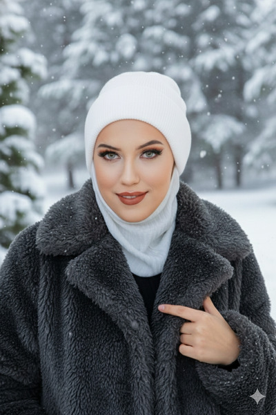 Aişe tesettür Off-White Ribbed Masked Beret