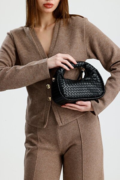 Çantacımstore Women's Mini Clutch Braided Handbag Black 911