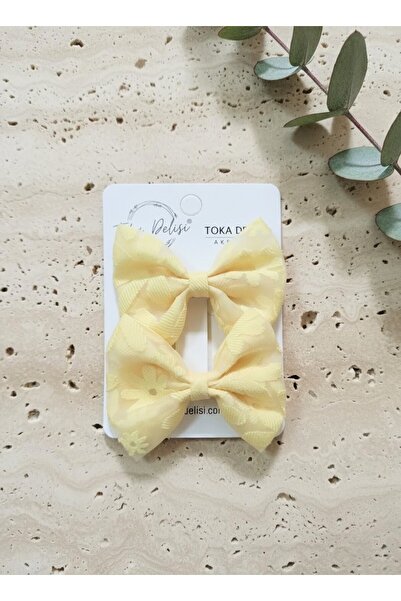 Toka Delisi Sarı Transparan Tül İkili Kombin Fiyonk Toka, El Yapımı Toka, Kiz...