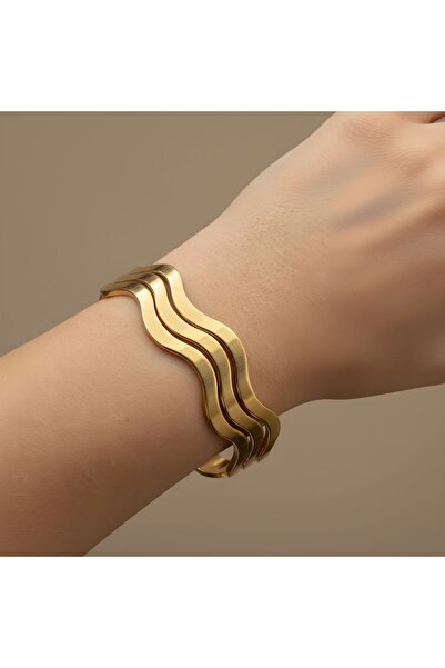 Snartun 3’lü Gold Zig Zag Paslanmaz Kalın Ajda Çelik Bilezik – Modern ve Şık ...