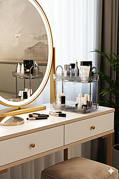 UNIQUE ME 2 Tier Makeup Organizer Cosmetic Accessory Organizer Bathroom Shelf Stone