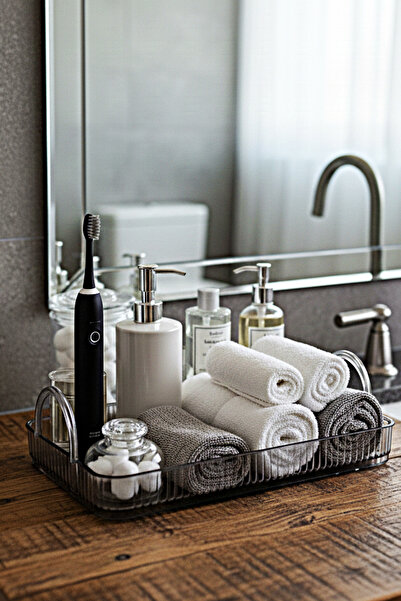 UNIQUE ME Makeup Organizer Cosmetic Accessory Organizer Bathroom Shelf Stone Gray