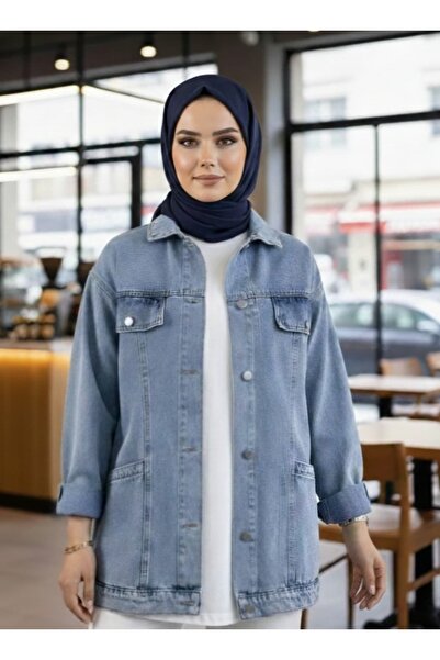Hb Harma Time Butik Women's Pocket Detailed Denim Jeans Blue Jacket