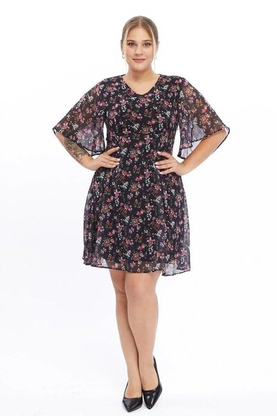 Apsen Collection Apsen Γυναικείο φόρεμα με λουλουδάτο σχέδιο και μανίκια αγγέ...