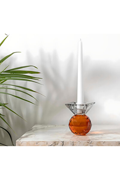 MOENAStudio Moena Studio Kristal Özel Kesim Füme/turuncu Renkli Cam Mumluk