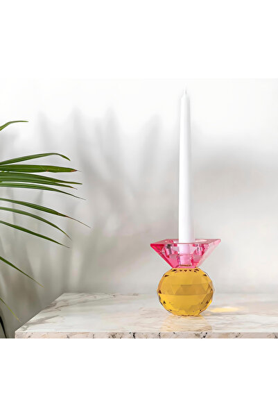 MOENAStudio Moena Studio Kristal Özel Kesim Sarı/füme Renkli Cam Mumluk
