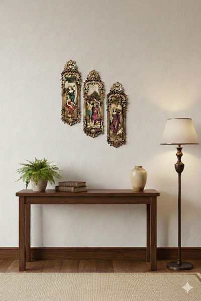 Tual Hobi Sanat Dekoratif Vintage Duvar Panoları (45x14cm) 3 Adet