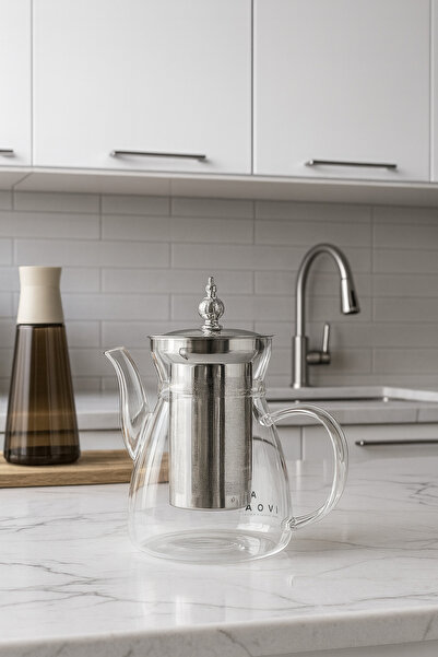 Dia Cam Demlik Süzgeçli Borosilikat Paslanmaz Çelik Modern Filtreli Bitki Çayı