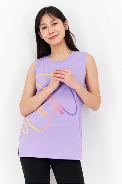 Aape By A Bathing Ape Women Round Neck Sleeveless Graphic Print Tank Top, Pur...