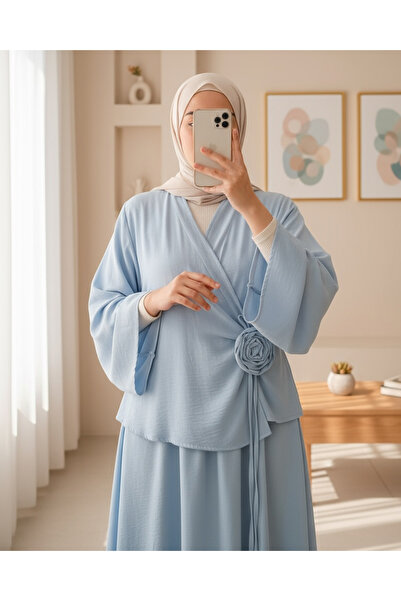 Modamorfo Broșă Trandafir Jachetă Legată Fusta Set de in -Albastru Bebeluș