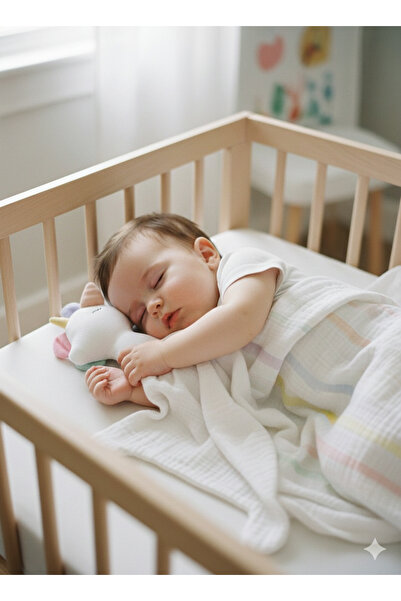 O&G Collection Unicorn 35 x35 cm %100 Pamuklu 8 Katlı Müslin Uyku Arkadaşı/ B...