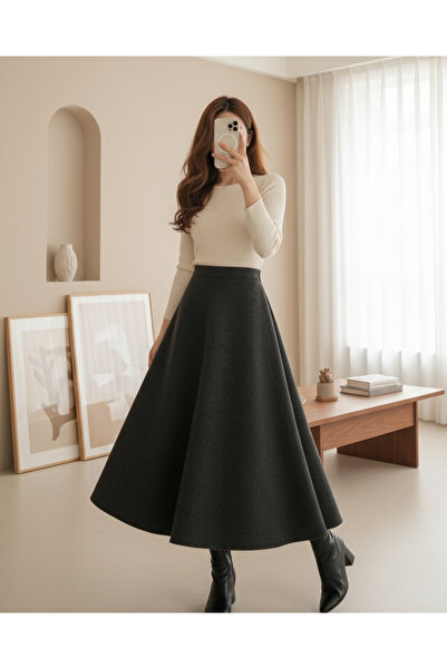 Modamorfo Zippered Cashmere Bell Skirt - Smoked