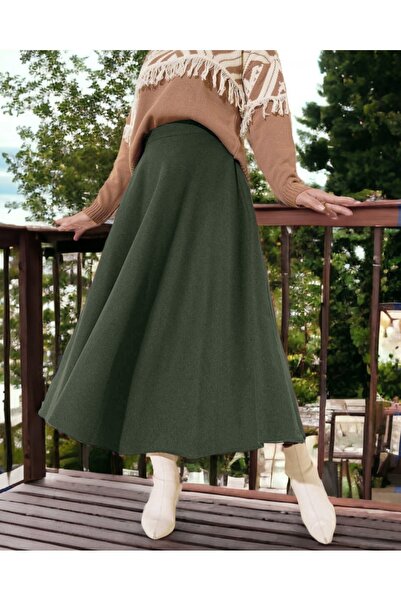 Modamorfo Zippered Cashmere Bell Skirt - Khaki