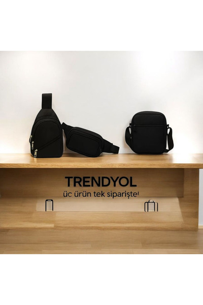 Sofia Unisex Triple Cross Bag Body Bag and 3 Zippered Black Bag