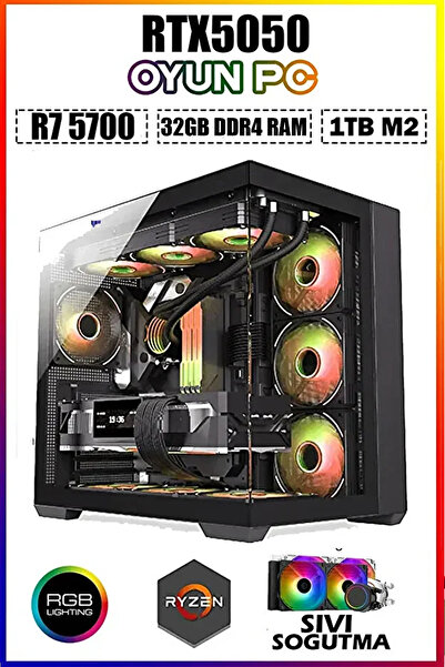 Dmc N334 Windows 11 / Ryzen 7 5700 /32GB /1TB M.2 / 8GB RTX5050 Sıvı Soğutmalı Oyuncu Bilgisayarı