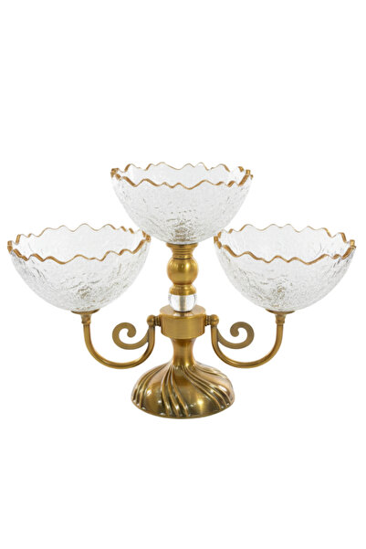 ALQANNAS 3-Bowl Crystal Glass Candy & Snack Holder with Gold Rim