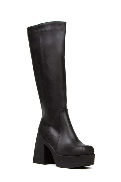 Miss Mitto Cizme de damă din piele artificială neagră, cu platformă ușoară, cu toc, simple, elegante și confortabile