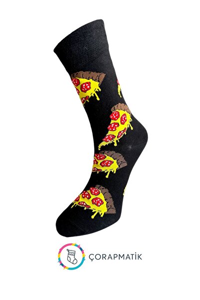 çorapmatik Pizza Desenli Renkli Soket Çorap - %100 Pamuk