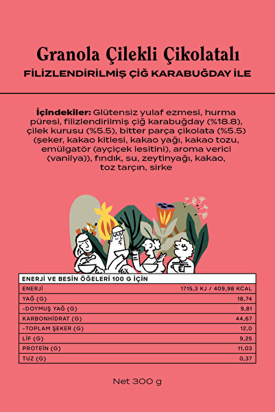 THE GOOD WİLD Çilekli Çikolatalı Granola | Glutensiz Vegan Atıştırmalık | Kurutulmuş Çilek | Yüksek Lif | 3x300 Gr