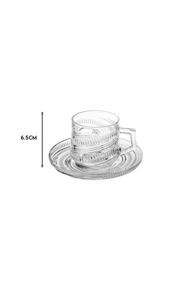 Dania ✨ Luxury Clear Glass Cup and Saucer Set – Elegant Engraved Design | 6 Pieces – 6.5cm Height ✨